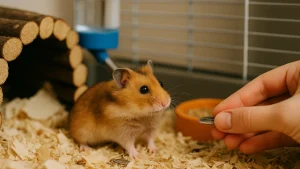 Chomik oswaja się z nowym domem i poznaje opiekuna