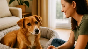 Adoptowany pies z trudną przeszłością zaczyna ufać opiekunce