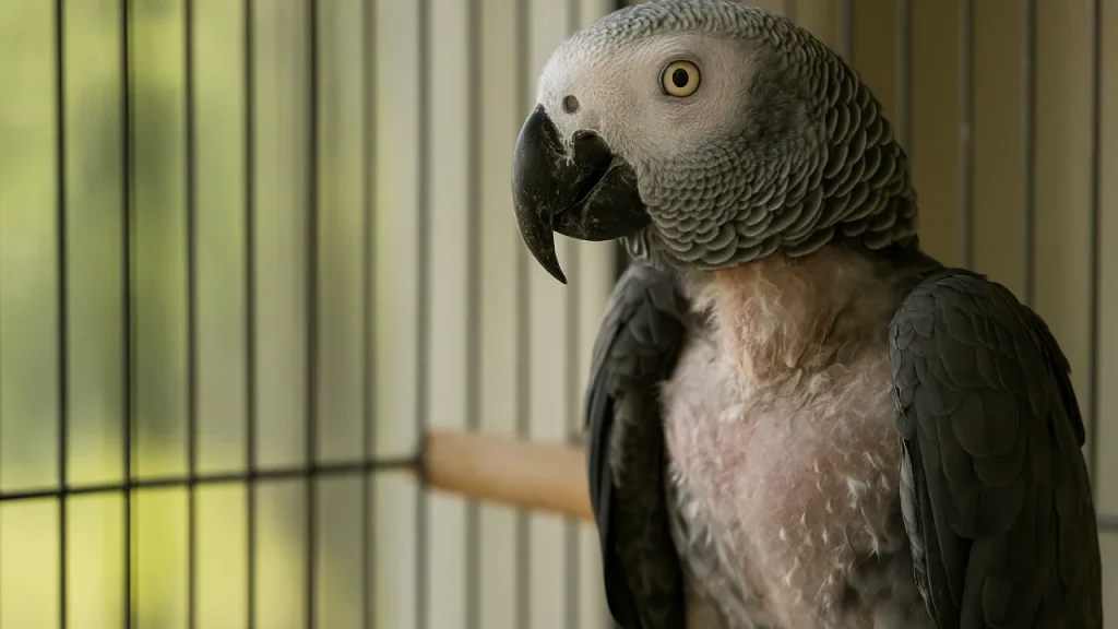 Papuga ze skubanymi piórami – objaw stresu lub choroby