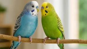 Dwie zaprzyjaźnione papużki faliste siedzą obok siebie