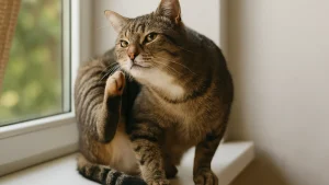 Kot z objawami pasożytów – niepokój i drapanie się