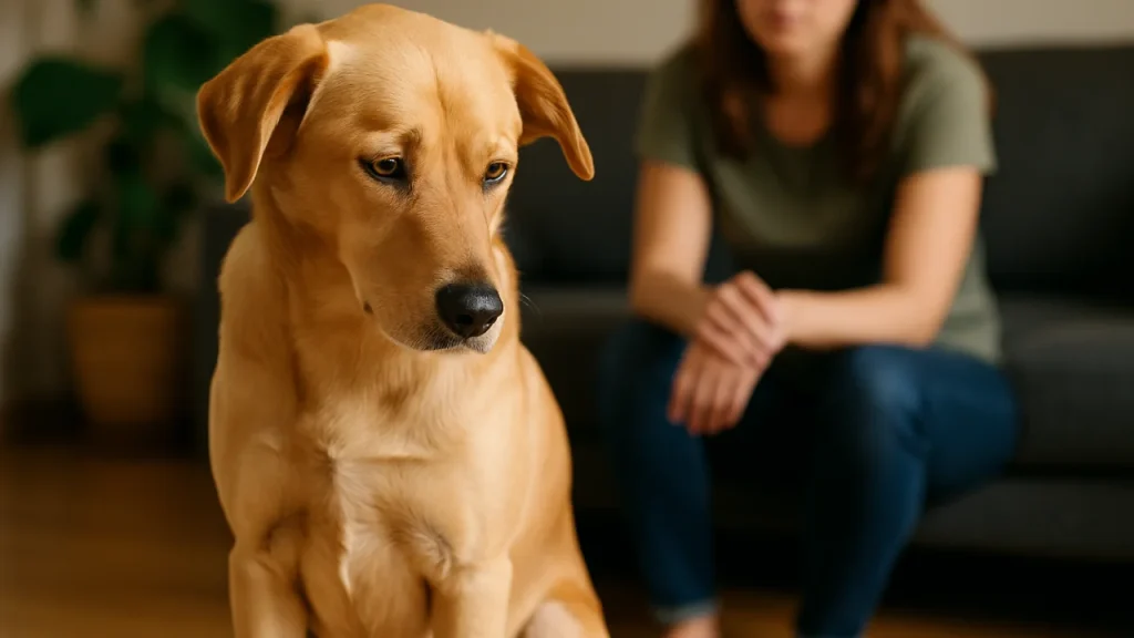 Pies nieufny wobec opiekuna – unika kontaktu i spojrzenia
