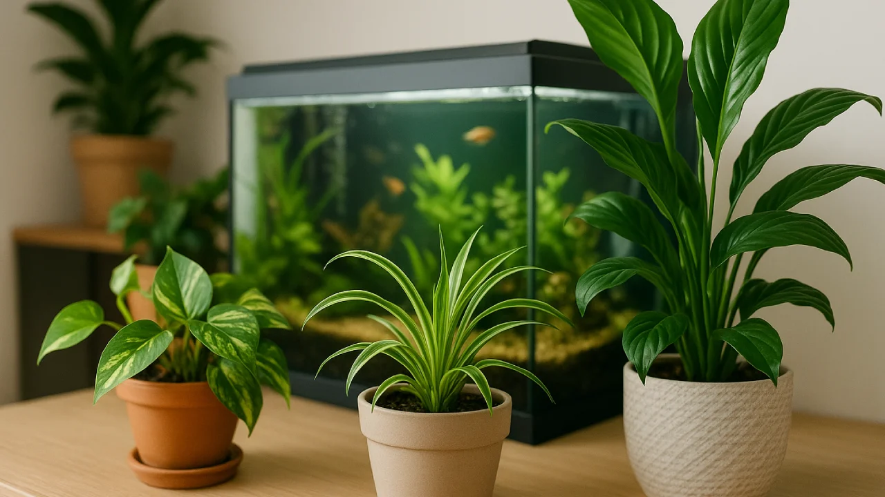 Rośliny doniczkowe bezpieczne dla akwarium – parapet z zielenią